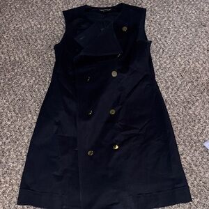 Country Road Black Dress with Gold Buttons